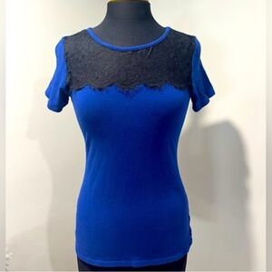 Women’s Express Royal Blue and Black Lace T-shirt